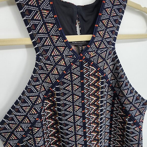 BCBGMaxazria Bodycon Dress S Aztec Print Knit Sleeveless Halter Mini - Picture 3 of 5